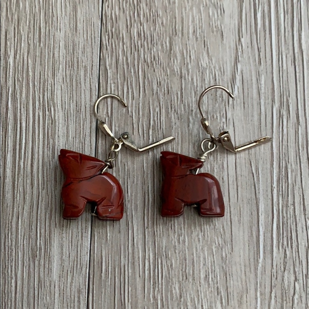 Jasper gemstone coyote shaped pierced earrings